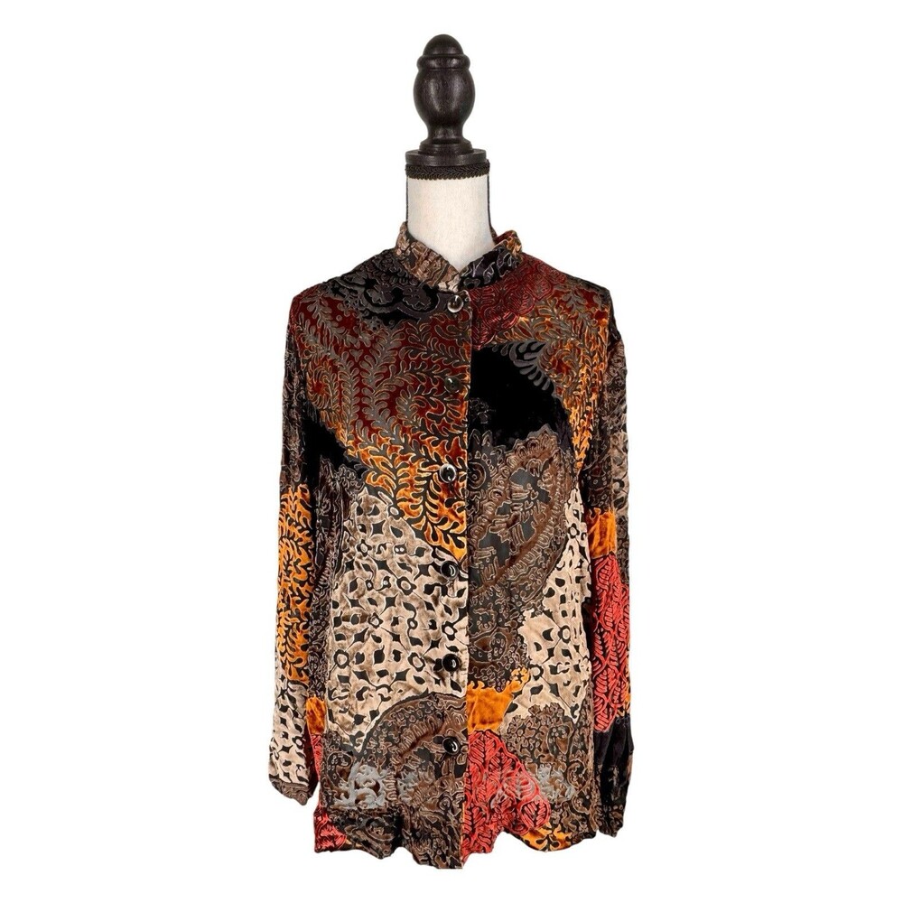 Drapers & Damons Velvet Burnout Patchwork Print Blouse Top Size L